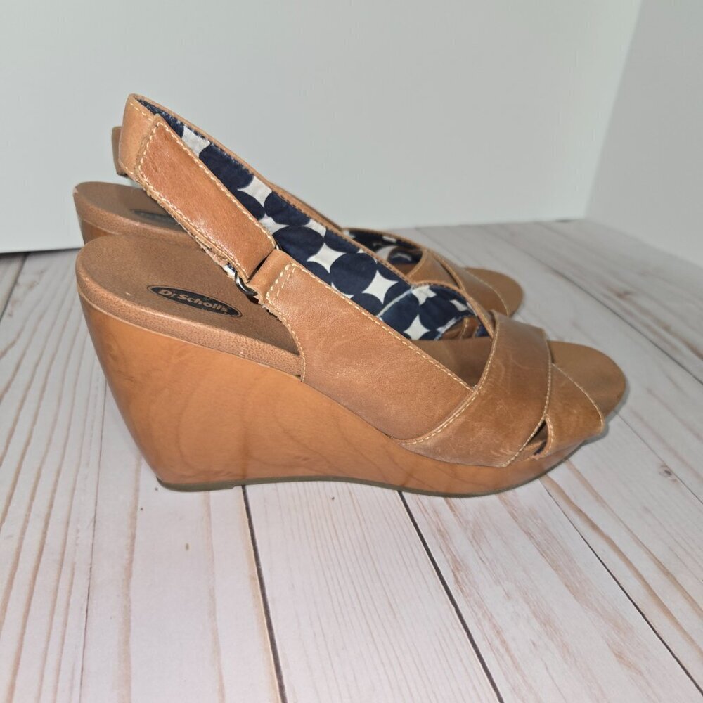 Dr. Scholl’s Melonie Tan Leather Wedge Sandals Women’s Size 8 Slingback